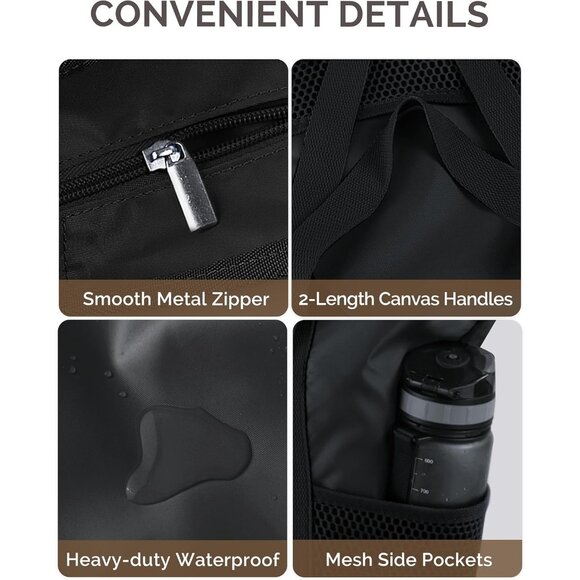 Women Black Beach Bag Large Waterproof Sandproof Foldable Tote With Zipper Mesh - Picture 5 of 7